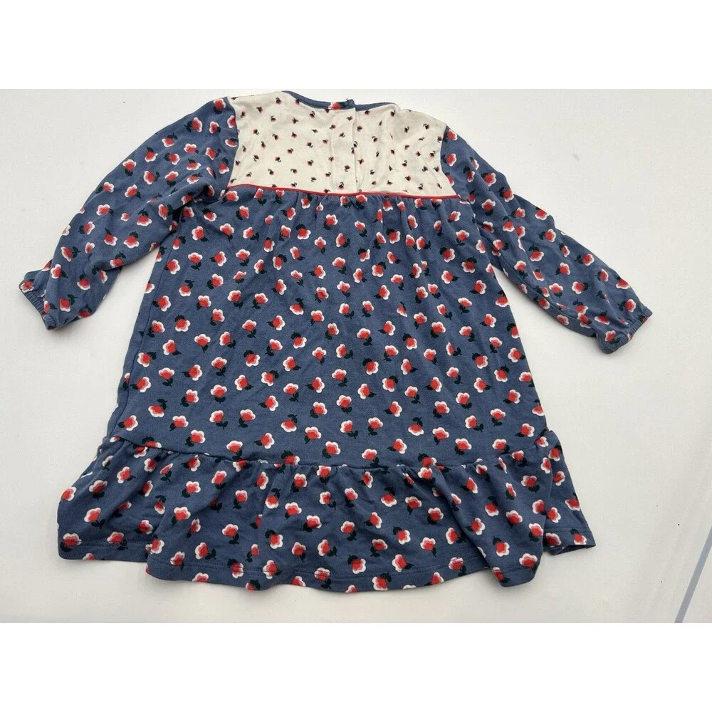 Baby Boden Girls 12-18M Blue White Floral viscose Dress Long Sleeve A-Line